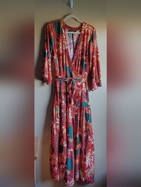 ELOQUII Maxi Wrap  Dress 3/4 Slevess 100% Rayon In SZ 18